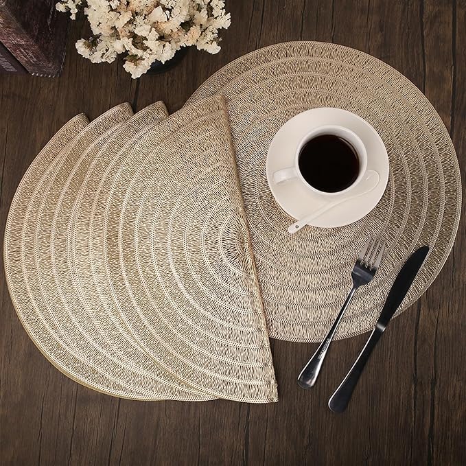 38CM Round Placemats Set of 4/6/8 for Dining Table Washable Round PVC Table Mats Kitchen Table Mats(Sliver,8 Pieces)