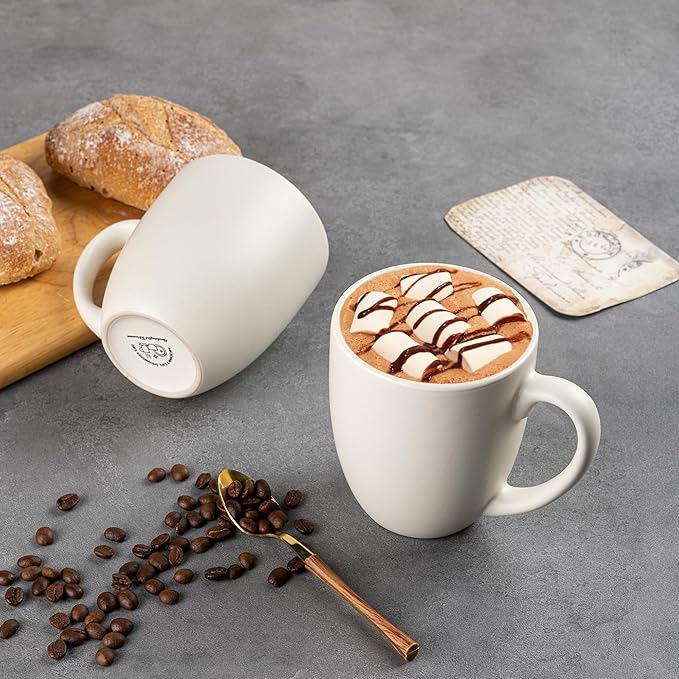 GBhome 16oz Coffee Mugs Set of 6, Large Ceramic Coffee Mugs for Man, Woman, Dad, Mom, Modern Coffee Mugs Set with handle for Tea/Latte/Cappuccino/Milk/Cocoa. Dishwasher&Microwave Safe,ivory