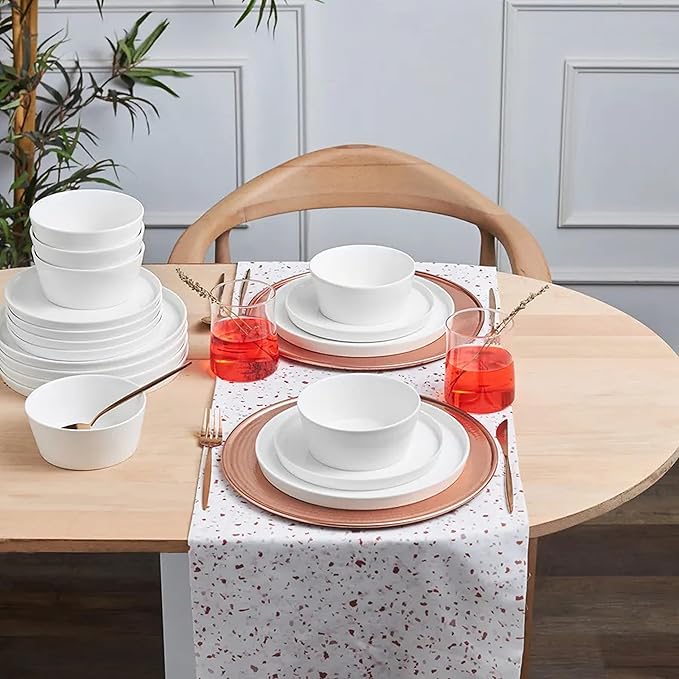 Karaca Salvare 18-Piece Bone China Dinnerware Set for 6 – Dishwasher Safe, Includes Dinner Plates, Side Plates, and Soup Bowls – Elegant White Dinner Set