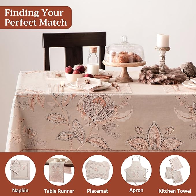 Maison d' Hermine Premium Table Cloth Rectangle Table 100% Combed Cotton 140 x 70 Inches Tablecloth Reusable Decorative for Dining Room, Farmhouse, Home, Party, Festive & Wedding - Society Florals