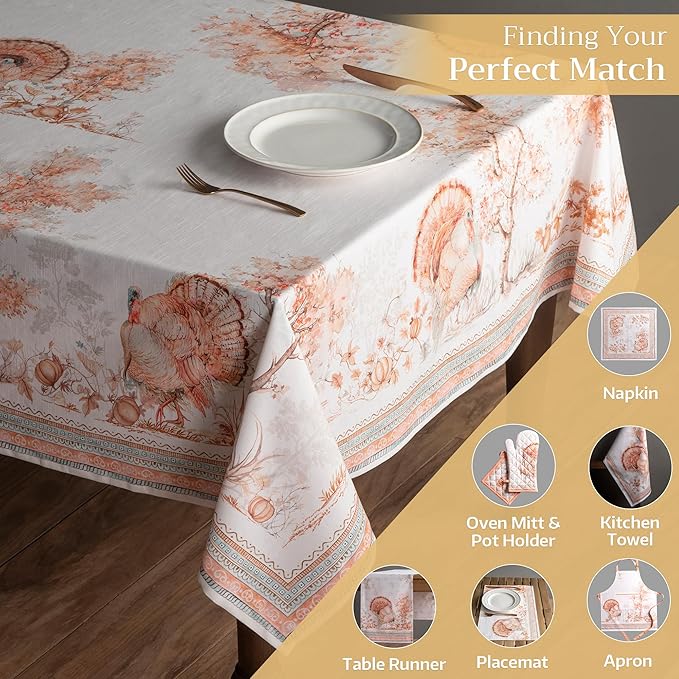 Maison d' Hermine Table Cloth Rectangle Table 100% Cotton 70 x 90 Inches Fall Tablecloth Reusable Everyday Use for Thanksgiving Christmas Decorations Dining Farmhouse Party (Giving Thanks)