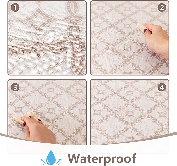 MYSKY HOME Checkered Rectangle Tablecloth 60x102 Inches - Linen Farmhouse Tablecloth Waterproof Decorative Fabric Table Cloth for 6 Feet Table, Kitchen Dining and Outdoor Use, Brown