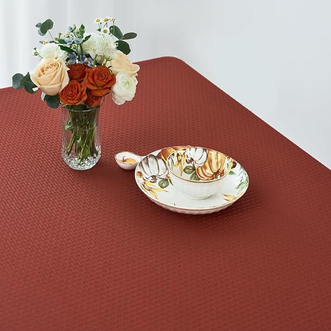 maxmill Weaved Texture Rectangular Tablecloth Water Resistance Spillproof Soft Fall Table Cloth for Dining Room, Thanksgiving Parties and Halloween Holiday Dinners, 60 x 108 Inch, Rustic Brick