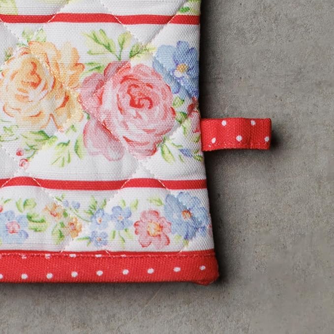 Maison d' Hermine Oven Gloves 100% Cotton Oven Mitt 7" x 13" with Loop Heat Resistant, BBQ, Cooking Gloves, Baking, Grilling, Kitchen, Handling Hot Pans Spring/Summer (Pack of 1, Vintage Floral)