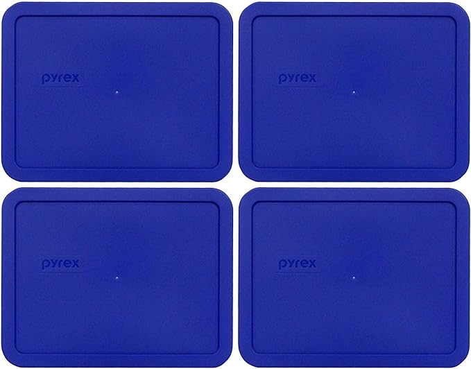 Pyrex 7211-PC 6-Cup Cobalt Blue Rectangle Plastic Food Storage Lid (4-Pack) - Made in USA