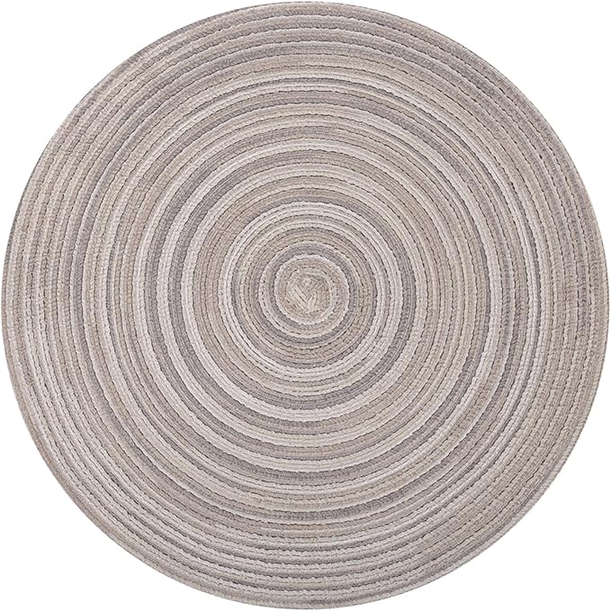 6PCS Braided Beige Round Place Mats for Kitchen Dining Table Runner Heat Insulation Non-Slip Washable Placemats Dinner(Mix Gray)