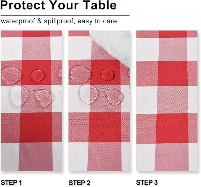 Hiasan Checkered Tablecloth Square, 30 x 30 Inch - Waterproof and Wrinkle Resistant Table Cloth for Picnic, Dinner and Party, Washable Polyester Fabric, Red and White Gingham Pattern