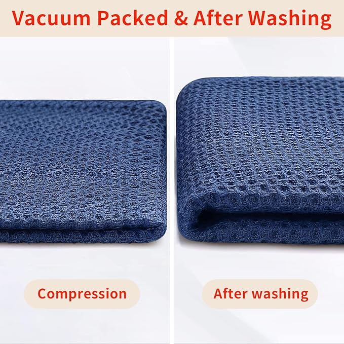Homaxy 100% Cotton Waffle Weave Kitchen Dish Towels, Ultra Soft Absorbent Quick Drying Cleaning Towel, 13 x 28 Inches, 24-Pack, Navy Blue