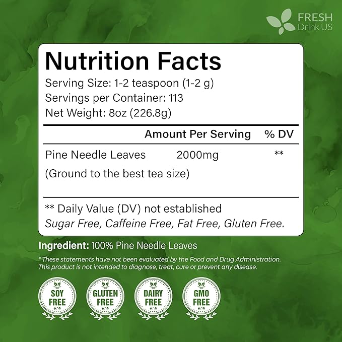 FreshDrinkUS, Premium 8oz Pine Needle Leaves Herbal Tea – Dried Loose Leaf Pine Needles – Naturally Fresh & Aromatic Caffeine-Free Herbal Tea. Sugar-Free. Vegan