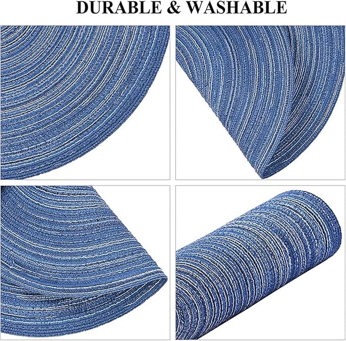 Woven Braided Round Placemat Coaster 1/4/6/12 Set Table Mats for Dining Table Wedding Holiday Party and Everyday Use(WP Silver,6 Sets)