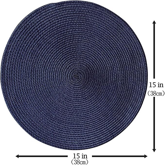 Table Mat Round Braided Woven Set of 6 Woven Placemats Heat Non-Slip for Kitchen Indoor and Outdoor 15 Inch(PPR Dark Green,Round_38CM 6PCS)