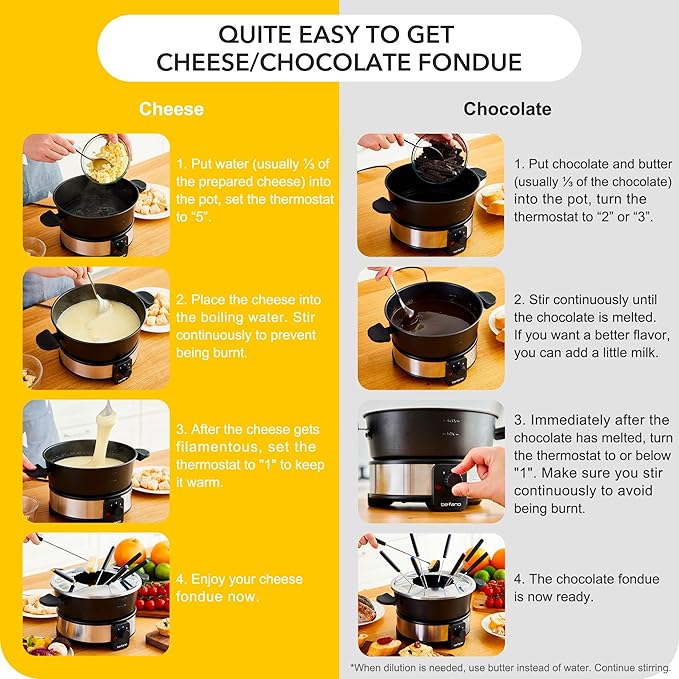 Stainless Steel Fondue Pot with Temperature Control, Forks, Cups, and Rack, 2-Quart, Non-Stick, Perfect for Chocolate, Cheese, Caramel, Marshmallows, Great for Valentine's Day