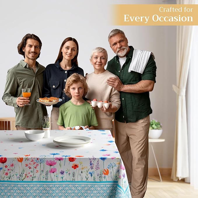 Maison d' Hermine Table Cloth Rectangle Table 100% Cotton 60 x 120 Inches Tablecloth Reusable Decorative for Dining Room Farmhouse Home Valentines Day Decorations Spring Summer - Flower in The Field