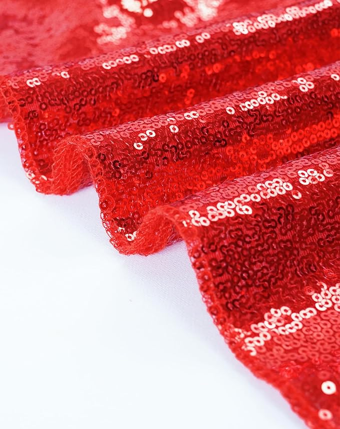 Eternal Beauty Red Tablecloth, 120 Inch Round Sequin Tablecloth for Valentines Party Cake Dessert Table Exhibition Events