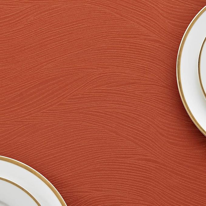 maxmill Jacquard Tablecloth Swirl Design Spillproof Wrinkle Free Heavy Weight Soft Table Cloth Halloween Decorative Fabric Table Cover for Fall Harvest Thanksgiving Dinner, Square 70 x 70 Inch Rust