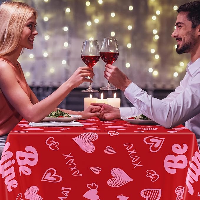 QZYL 3 Pcs Valentines Decorations, 108" X 54" Plastic Valentines Tablecloth, Disposable Love Tablecloth, Pink Table Cloth Rectangle Valentine's Party Favors, Heart Table Cover for Love Wedding Party