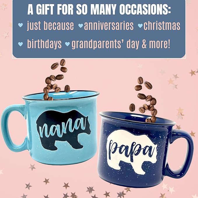 Nana and Papa Bear Cute 15 oz Coffee Mug for Grandma, Grandmother - Grandma Gifts, Mother's Day, Father's Day, Christmas, Birthday (Nana Bear Teal and Papa Bear Navy Blue Gift Set)