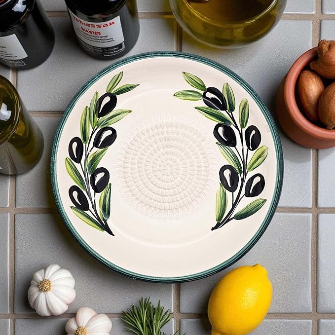 Ceramic Grater Bowl, Garlice Grater Plate, Handmade Ginger Grater, Mincer Bowl for Cheese &Vegetables, Ceramic Decorative Mincer, Hand Dish for Garlic (Olive Branch)