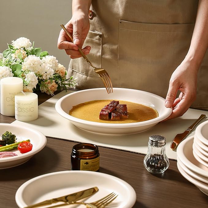 GZG 10.25-Inch Ceramic Dinner Plates Set of 4, Rustic Matte Glaze Terracotta Stoneware Plates for Main Course & Everyday Meals, Microwave & Dishwasher Safe(Cream Mist)