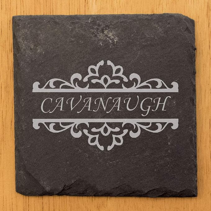 Personalized Monogram Family Coasters, Natural Stone Set, Birthday, Wedding, Customized, Rustic - Square Slate - Set of 6