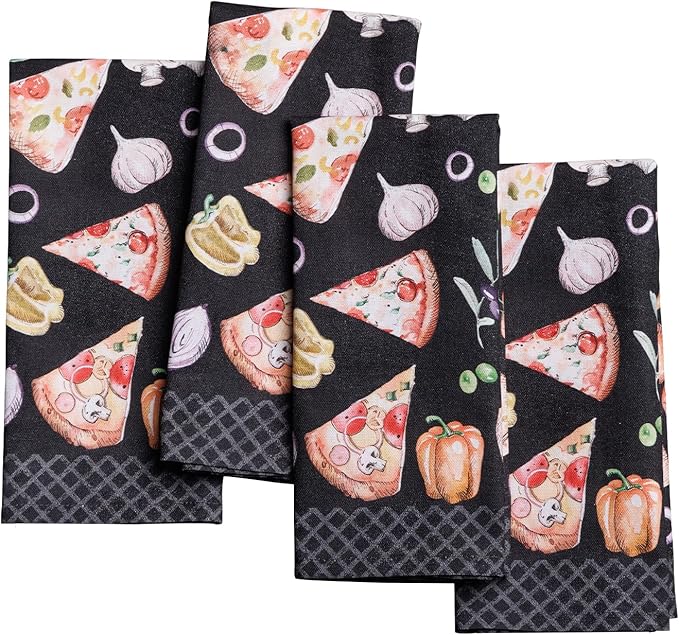 Maison d' Hermine Cloth Napkins Set of 4 100% Cotton Everyday Reusable Square Napkins Cloth Washable Dinner Party Wedding Restaurant Valentines Day Decorations Spring/Summer (Pizza, 18" x 18")