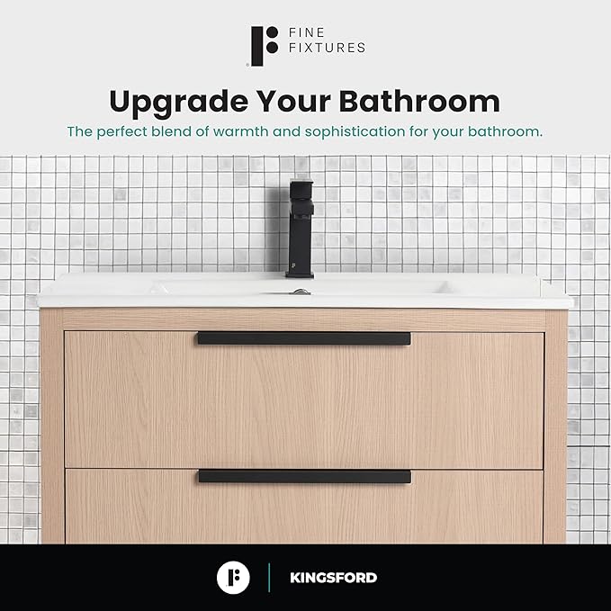 Fine Fixtures Kingsford Modern 30 Inch Bathroom Vanity with Sink, White Oak Finish, Elegant Bathroom Vanities for Modern Homes, Stylish Storage Solutions for Bathrooms