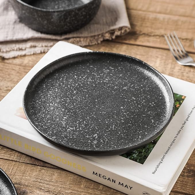 Stone Lain Stoneware Dish Set, 4 Salad Plates, Tom - Black and White