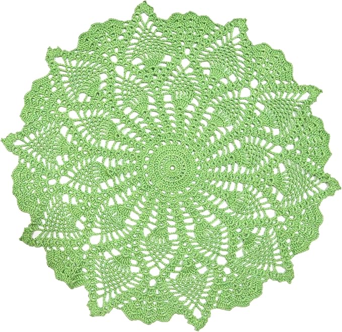 BIBITIME Lace Tablecloth Doily Handmade Crochet Placemat Women Vase Mat Kitchen Table Runner (1PC- 18 in to 20 in, Apple Green)