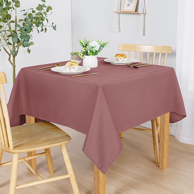 Hiasan 70 X 70 Inch Square Textured Tablecloth - Waterproof Spillproof Antiwrinkle Jacquard Table Cloth for Kitchen and Dining Dinner, Outdoor Picnic, Holiday and Parties, Dusty Rose