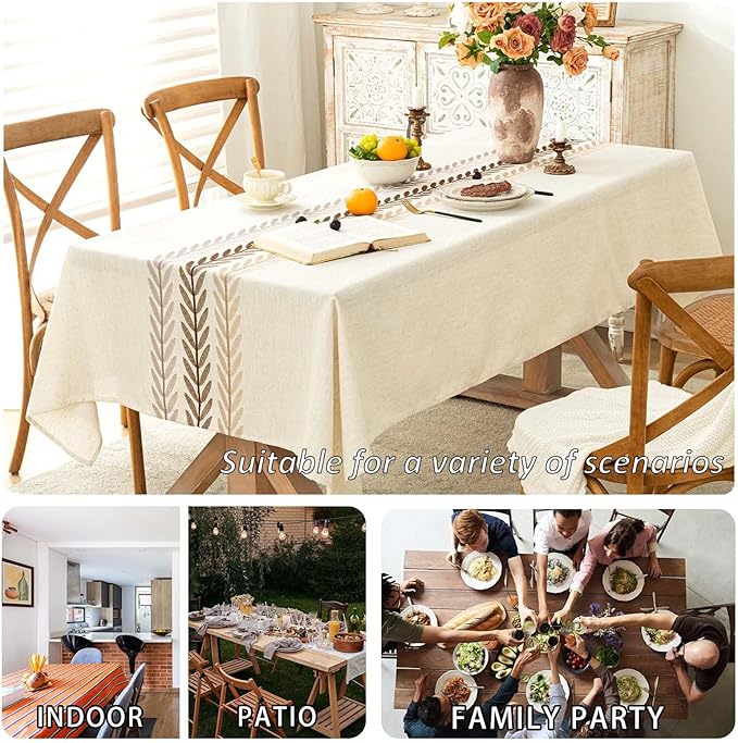 SIELUNO Rectangle Tablecloth Cotton Linen Waterproof Table Cloth Rustic Farmhouse Table Cover for Holiday Parties Christmas Kitchen Dining Decoration-Beige Leaf-54"x70"