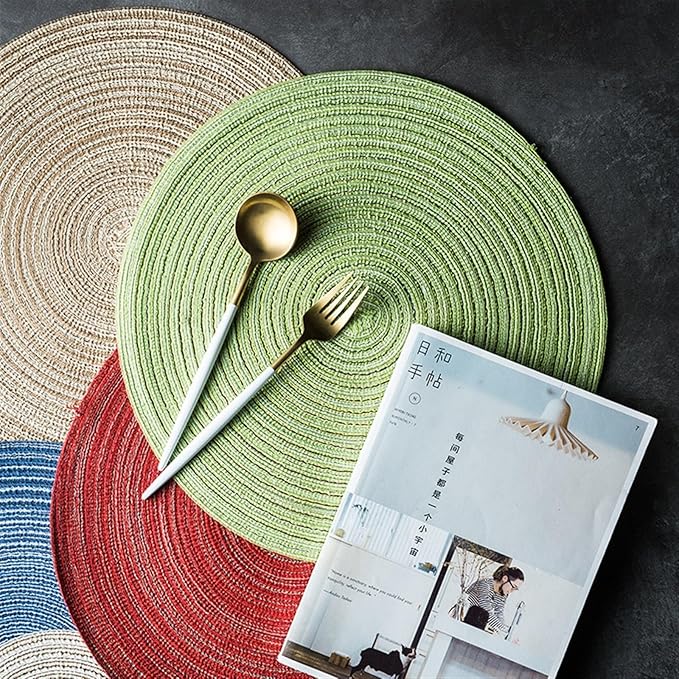 1pc Weave Non-Slip Placemat Cotton Dining Table Mat Coffee Pads Heat Placemat for Home Wedding Decor(H,38cm)