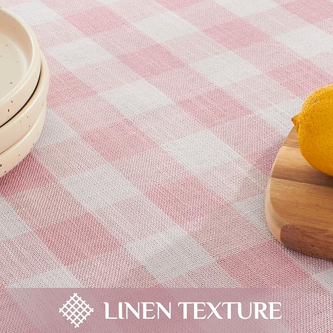 Softalker Valentines Pink Gingham Tablecloth Rectangle, Outdoor Linen Cotton Checkered Table Cloth with Tassel, Heavy Duty Wrinkle Free Plaid Table Cover for Easter Dining Spring Party - 55 x 120 Inch
