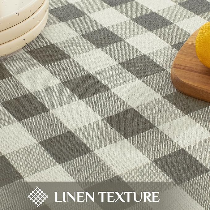 Softalker Checkered Tablecloth Square, Outdoor Linen Cotton Gingham Table Cloth with Tassel, Heavy Duty Wrinkle Free Buffalo Plaid Table Cover for Kitchen Dining Home Party - 55 x 55 Inch, Coffee
