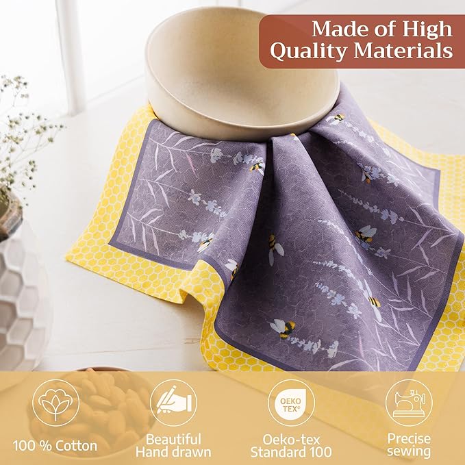 Maison d' Hermine Cloth Napkins Set of 4 100% Cotton Everyday Reusable Square Napkins Cloth Washable Dinner Wedding Restaurant Valentines Day Decorations Spring/Summer (Bees are Buzzing, 18" x 18")