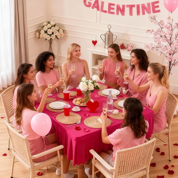 Wish Care Hot Pink Spandex Tablecloths for 54x54 Inch Square Tables, Stretch Fitted Table Clothes with Pleated Ruffle Skirt for 54” Table, Wrinkle Free and Elastic, for Party Kitchen Home Dining