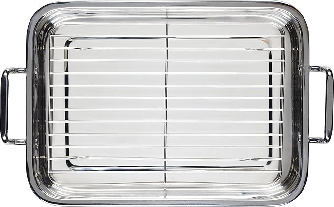 Farberware Classic Traditions Stainless Steel Roaster/Roasting Pan with Rack, 17 Inch x 12.25 Inch