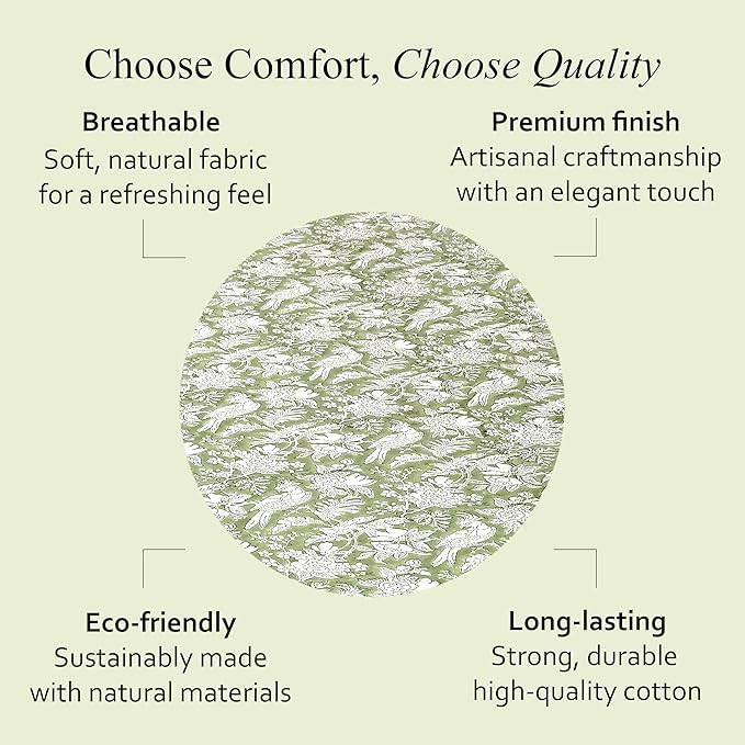 CPC Round Tablecloth- Cotton Indian Block Print Tablecloth -Handmade Printed Washable Cotton Table Cloth - Spring/Summer, Wedding Table Cover - Olive Green 60 Inches