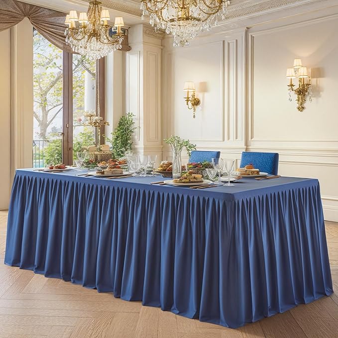 Wish Care 2 Pack Navy Blue Rectangle Table Clothes for 8 Foot Tables, Polyester Fitted Tablecloths 8ft Stretch Table Cover for Wedding, Birthday, Parties, Trade Show, Craft Show