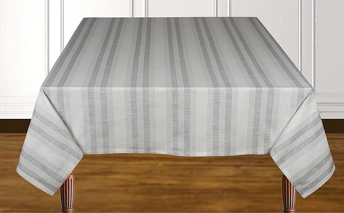 Urban Villa Tablecloth Curtis Stripes Table Cloth Tabletop Cover Kitchen Dining Tablecloth 100% Cotton Great Parties Wedding Holiday Rectangle 60X102 Inches 8-10 Seats Table Cloth - Ivory Stripes