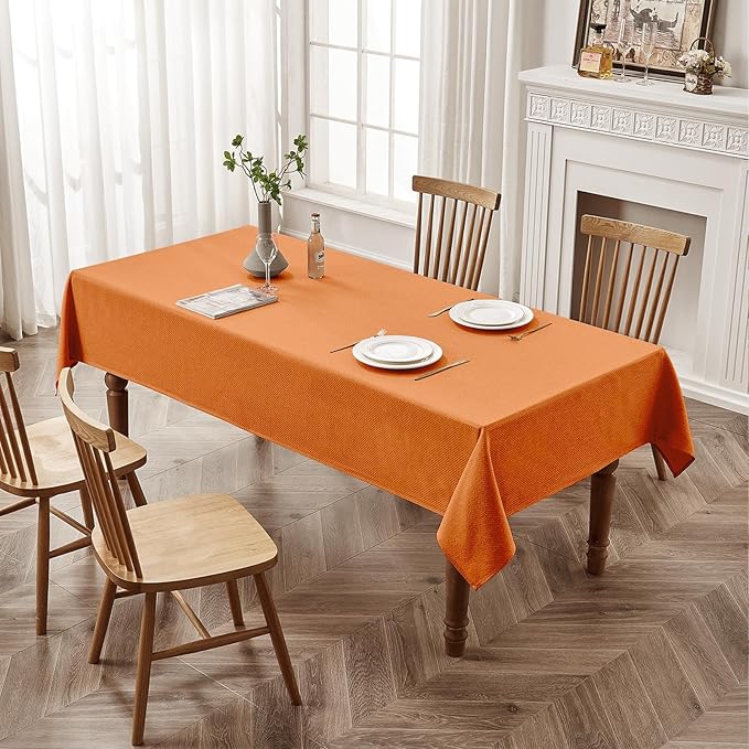 BALCONY & FALCON Rectangle Tablecloth Jacquard Style Water Resistant Table Cover for Autumn Fall Harvest Halloween Thanksgiving Party Dining Kitchen (Pumpkin, 55 x 95 inch)