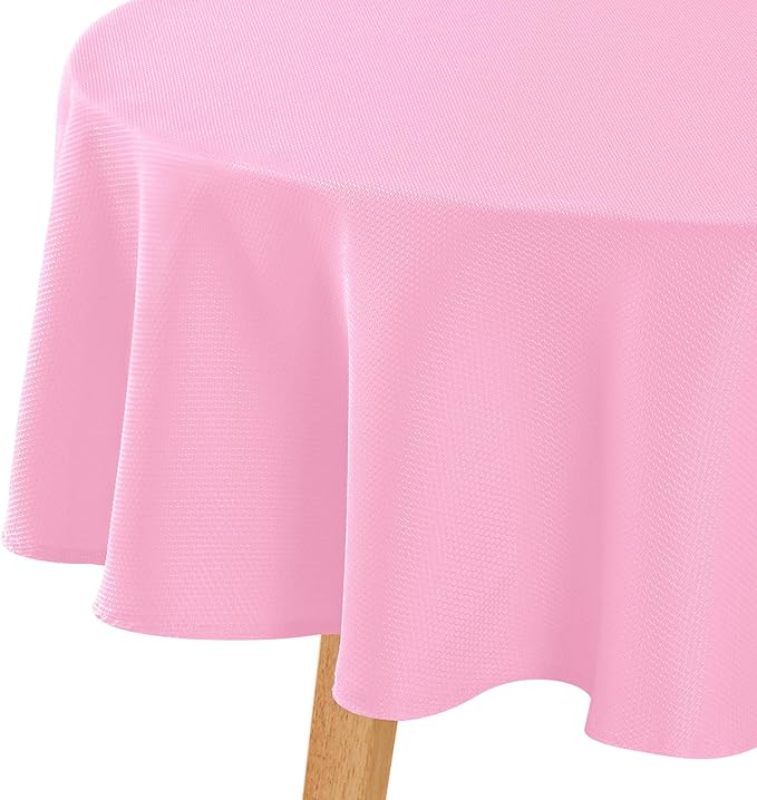 Hiasan Round Textured Tablecloth 60 Inch - Waterproof Spillproof Antiwrinkle Jacquard Table Cloth, Decorative Polyester Table Cover for Kitchen, Outdoor Picnic, Holiday and Parties, Pink