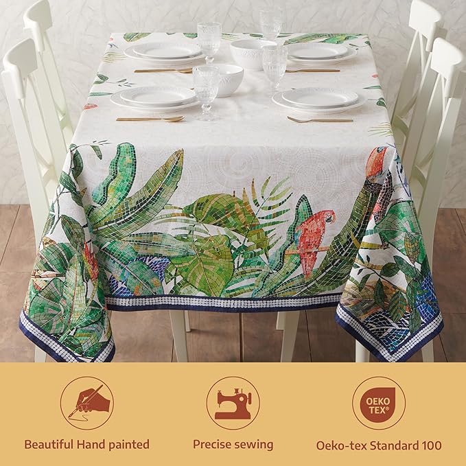 Maison d' Hermine Premium Table Cloth Rectangle Table 100% Combed Cotton 140 x 70 Inches Tablecloth Reusable Decorative for Dining Room, Farmhouse, Home, Party, Festive & Wedding - Mosaic