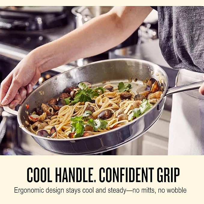 Alva Maestro 5-Ply Stainless Steel Frying Pan 11″ – Non-Toxic, Made without PFAS/PFOA/PTFE – Pro-Level Heat Control for No Hotspots, Induction & Oven Safe, Works on All Stovetops, Perfect Searing