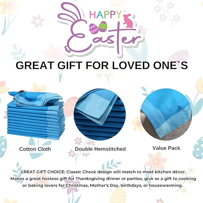 Homidate Cotton Cloth Napkins Set of 12 – 20x20 Blue Multi Double Hemstitched – Machine Washable Dinner Napkins for Weddings, Parties & Father’s Day Celebrations