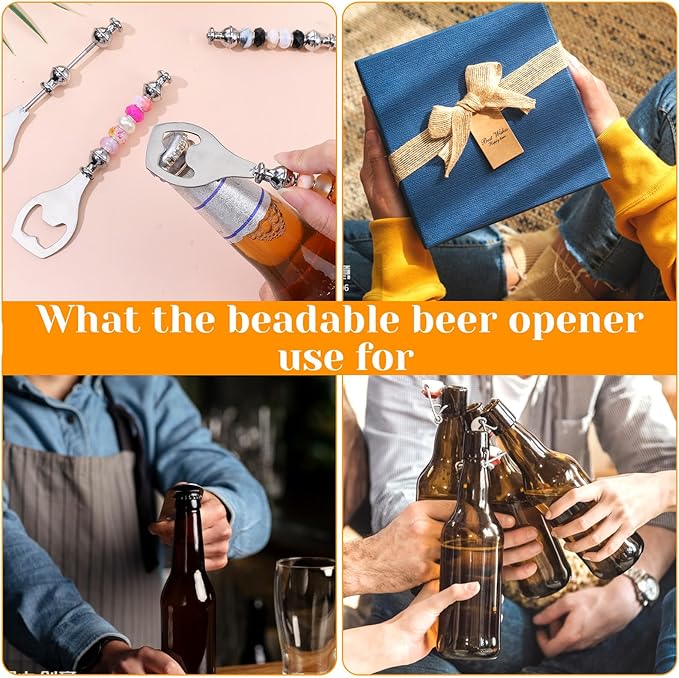 6 Pcs Beadable Beer Opener Metal DIY Bead Bottle Openers Reusable Bottle Opener Decorative Silver Flat Beer Bottles Openers for Crafts Birthday Wedding Christmas Bar Party Favor