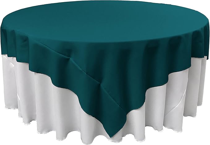 LA Linen Polyester Poplin Washable Square Tablecloth, Stain and Wrinkle Resistant Table Cover 90x90, Dinning, Kitchen, Party, Holiday 90 by 90-Inch, Teal Dark, TCpop90x90_TealDrkP82