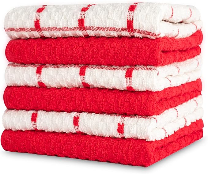 GOLD TEXTILES Kitchen Towels 12 Pack Premium 100% Cotton Dish Towels for Kitchen (15 x 25 Inches) Super Soft & Absorbent Kitchen Hand Towels for Drying Dishes, Cleaning - Reusable and Washable (Red)