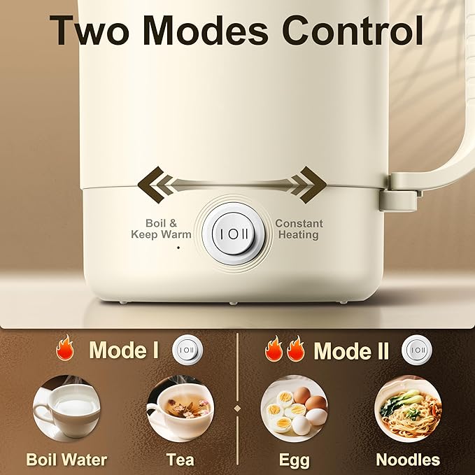 Stariver Portable Travel Kettle, 600ML Small Electric Kettle with Foldable Handle, Food Grade Stainless Steel Collapsible Water Boiler with Dual Modes, Compact Portable Kettle for RV, Camping, Beige