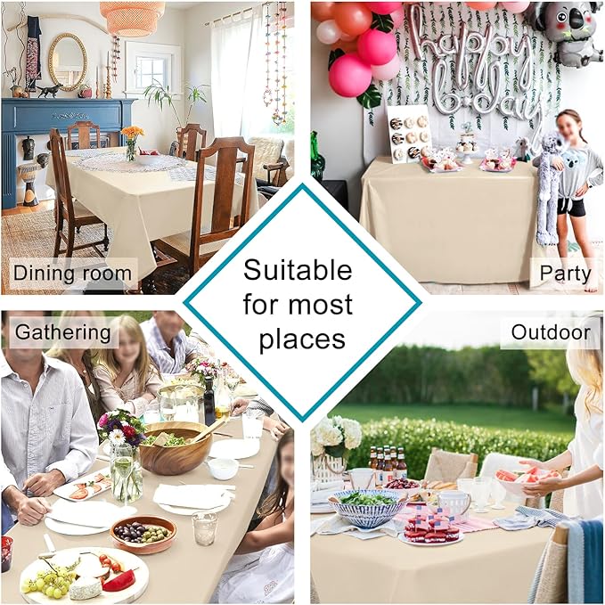 Hiasan Tablecloth for Rectangle Tables - 70 x 140 inch - Waterproof, Spillproof & Wrinkle Resistant Washable Polyester Table Cloth for Dining/Party/Outdoor Picnic, Beige