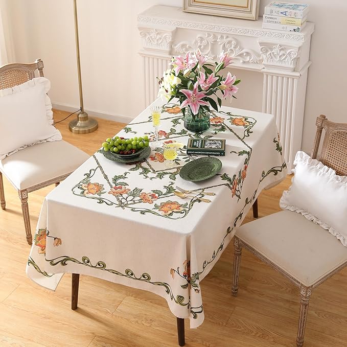 patdrea Designer Linen Square Tablecloth,Vintage French Floral Tablecloths,Wrinkle Free Table Cloth,Decorative Table Cover Cloth for Kitchen,Dining,Tea Party,Home,Christmas,55"*55"